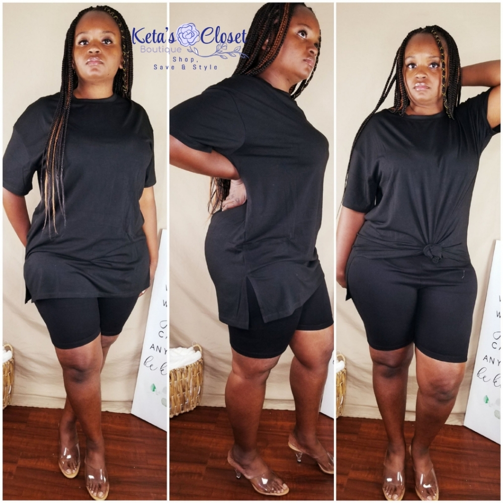 Let's Chill Set Heather Black, biker short set